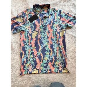 Bad Birdie Mens Floral Golf Polo Shirt Short Sleeve Size Small